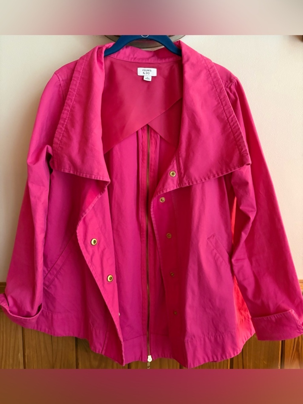 Crown & Ivy S Pink Lightweight Jacket, 100% cotton, navy & white interior piping - Picture 2 of 6